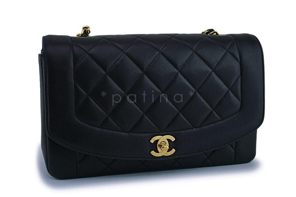 Chanel Black Vintage Lambskin Diana Medium Classic Flap Bag 24k GHW