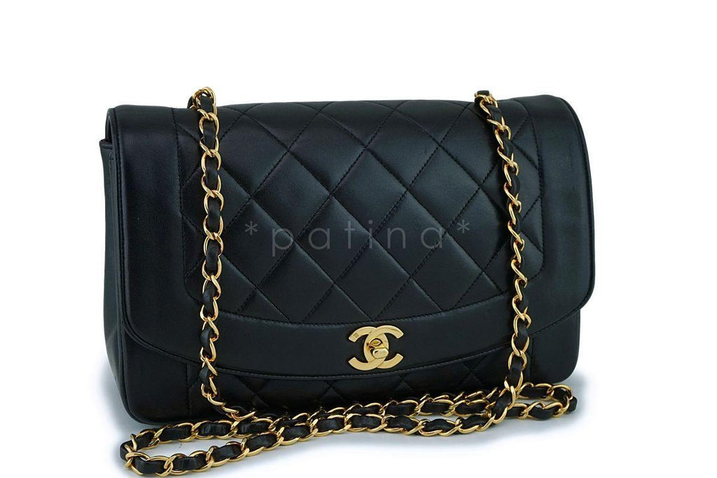 Chanel Black Vintage Lambskin Diana Medium Classic Flap Bag 24k GHW