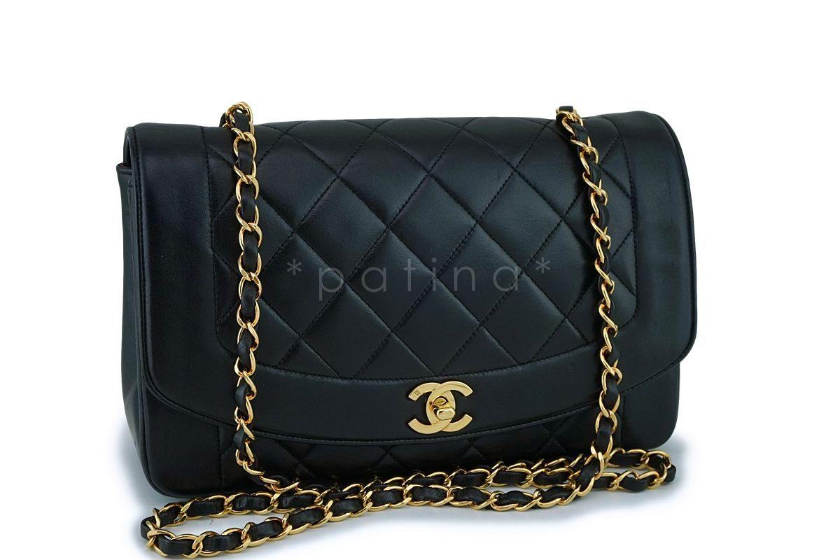 Chanel Black Vintage Lambskin Diana Medium Classic Flap Bag 24k GHW