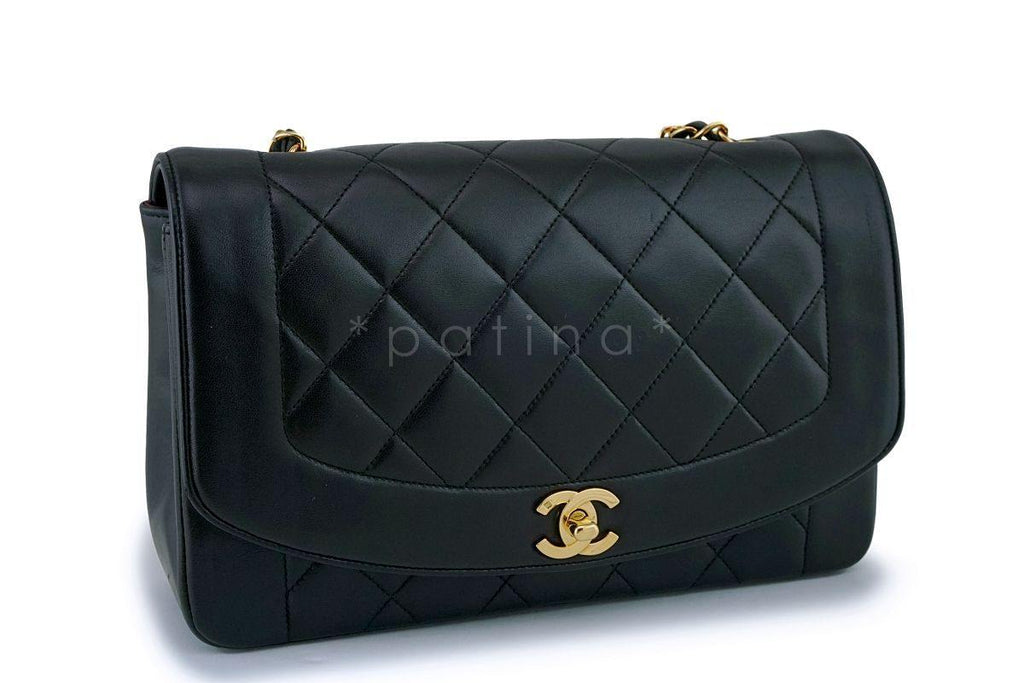Chanel Black Vintage Lambskin Diana Medium Classic Flap Bag 24k GHW