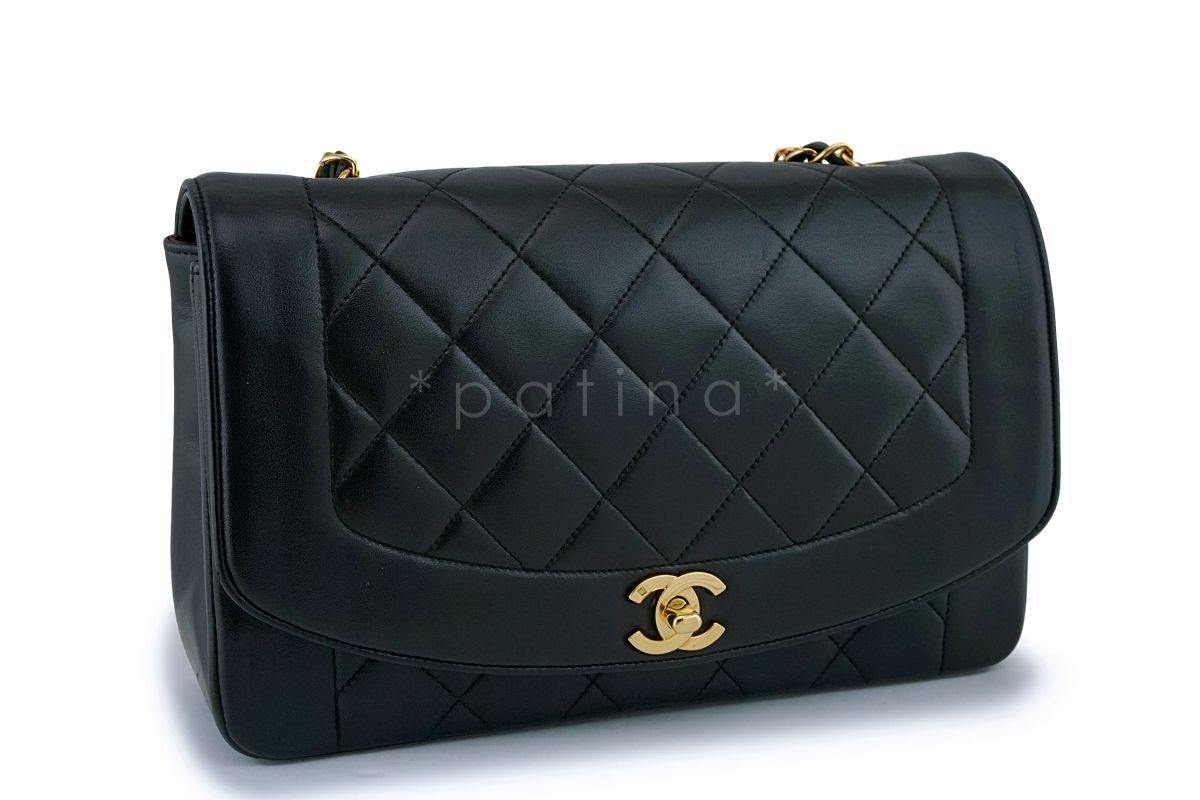 Chanel Black Vintage Lambskin Diana Medium Classic Flap Bag 24k GHW