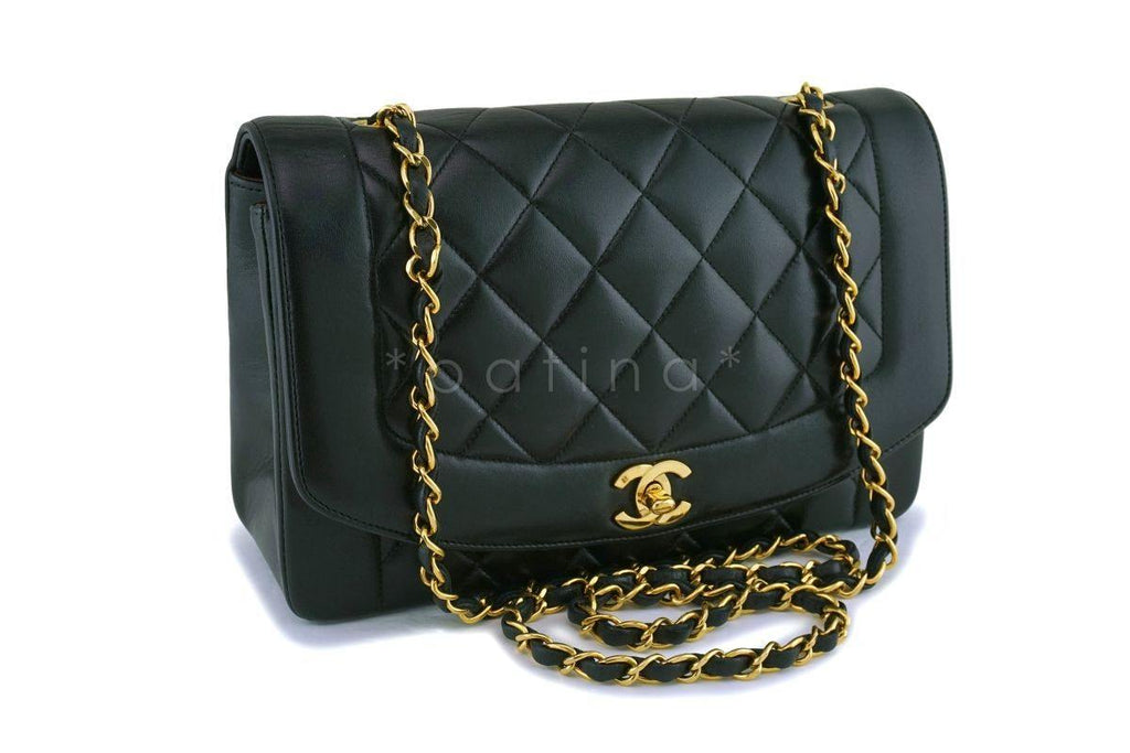 Chanel Black Vintage Lambskin Medium Diana Classic Flap Bag 24k GHW