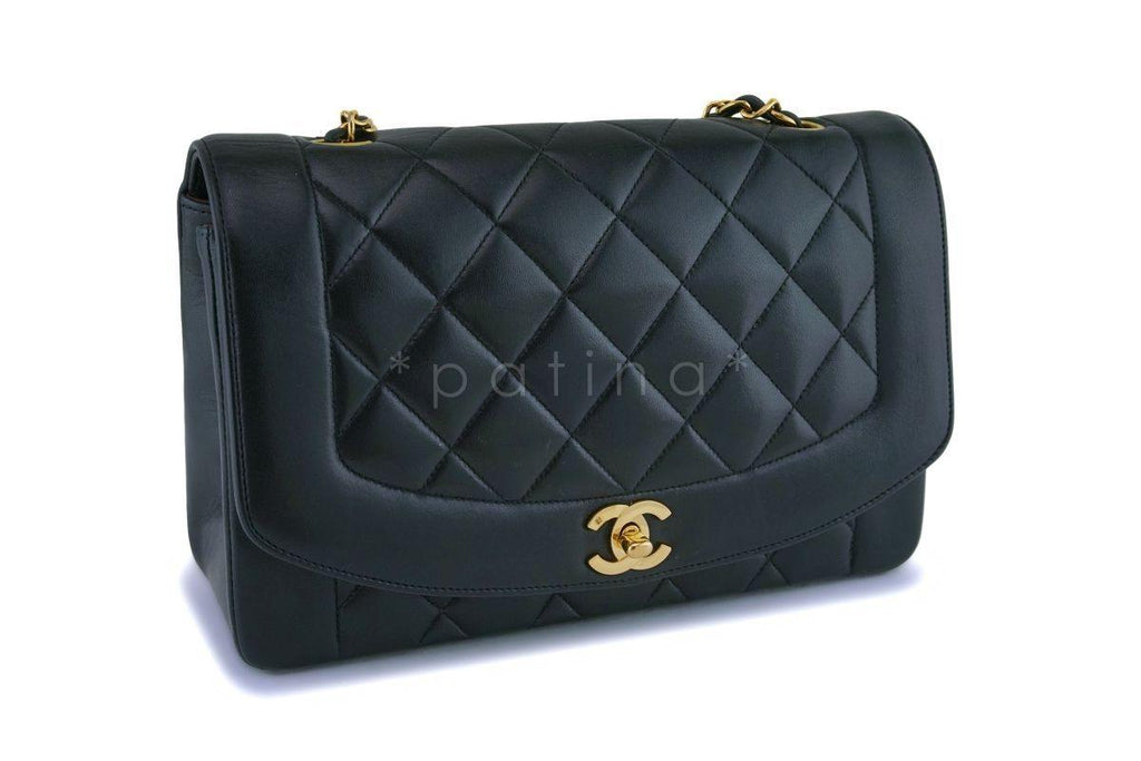 Chanel Black Vintage Lambskin Medium Diana Classic Flap Bag 24k GHW