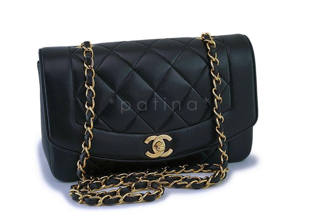 Chanel Black Vintage Lambskin Small Diana Classic Flap Bag 24k GHW