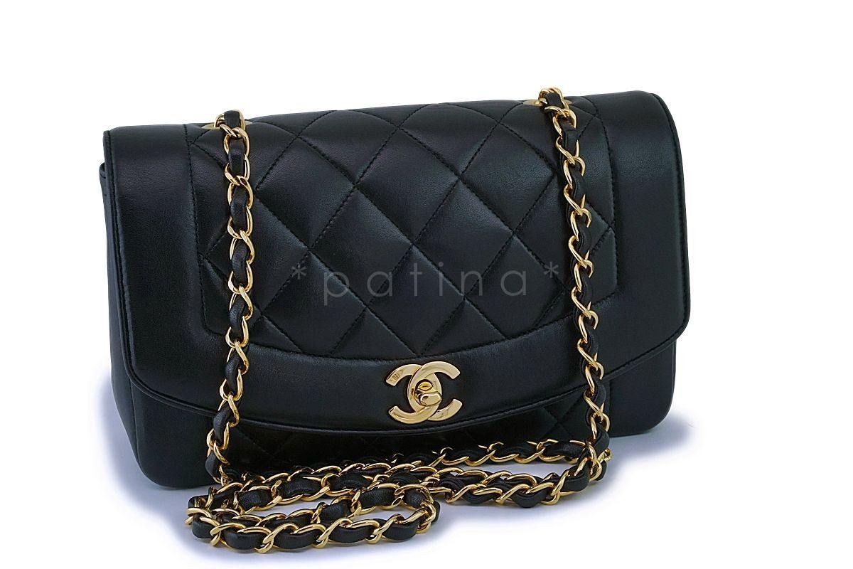 Chanel Black Vintage Lambskin Small Diana Classic Flap Bag 24k GHW