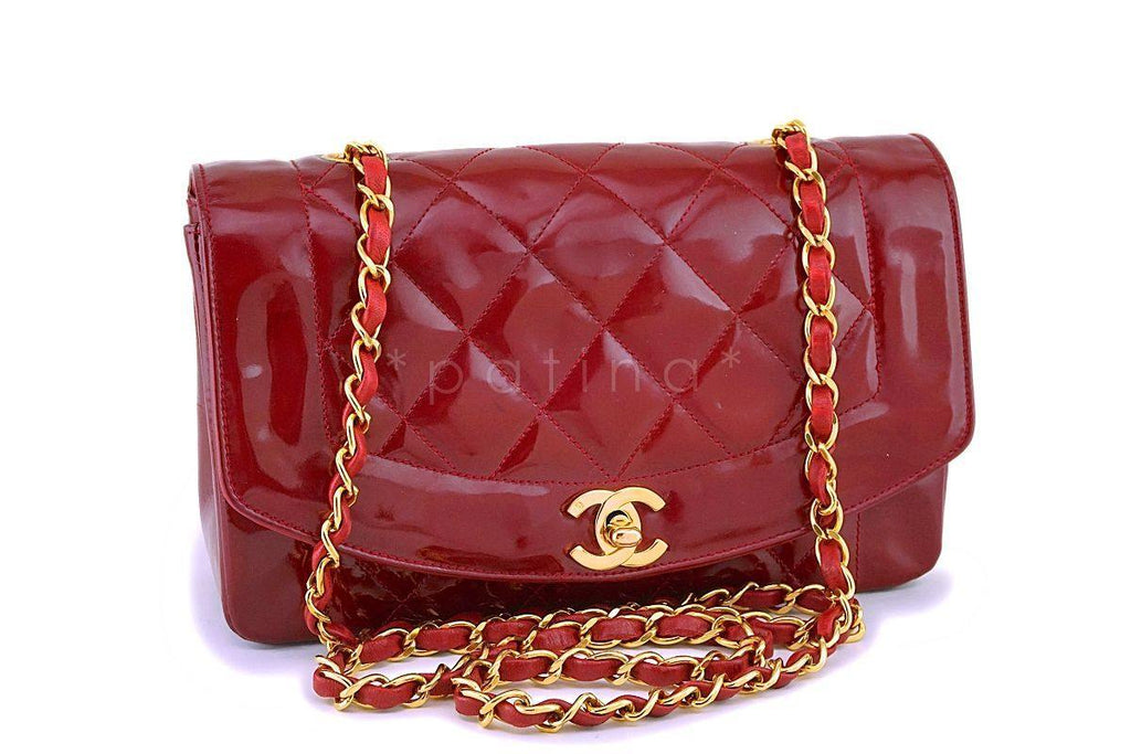 Chanel Vintage Cherry Red Patent Small Diana Classic Flap Bag 24k GHW