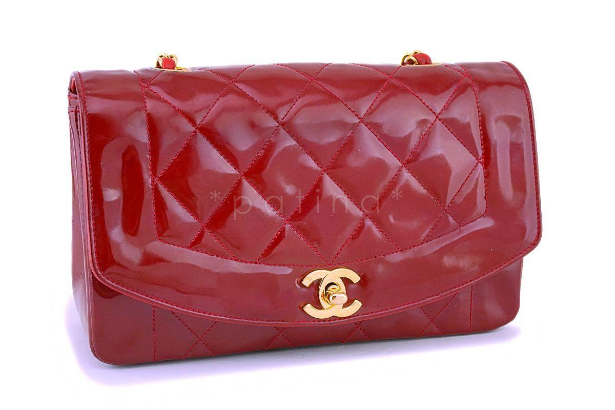Chanel Vintage Cherry Red Patent Small Diana Classic Flap Bag 24k GHW