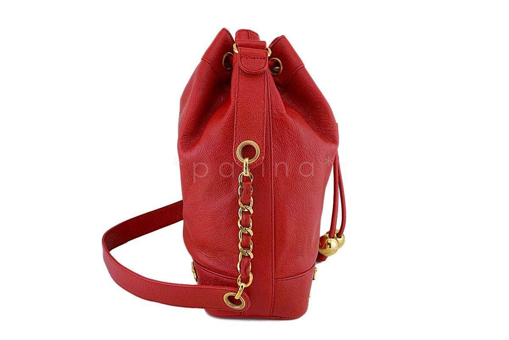 Chanel Vintage Red Caviar CC Drawstring Bucket Bag 24k GHW