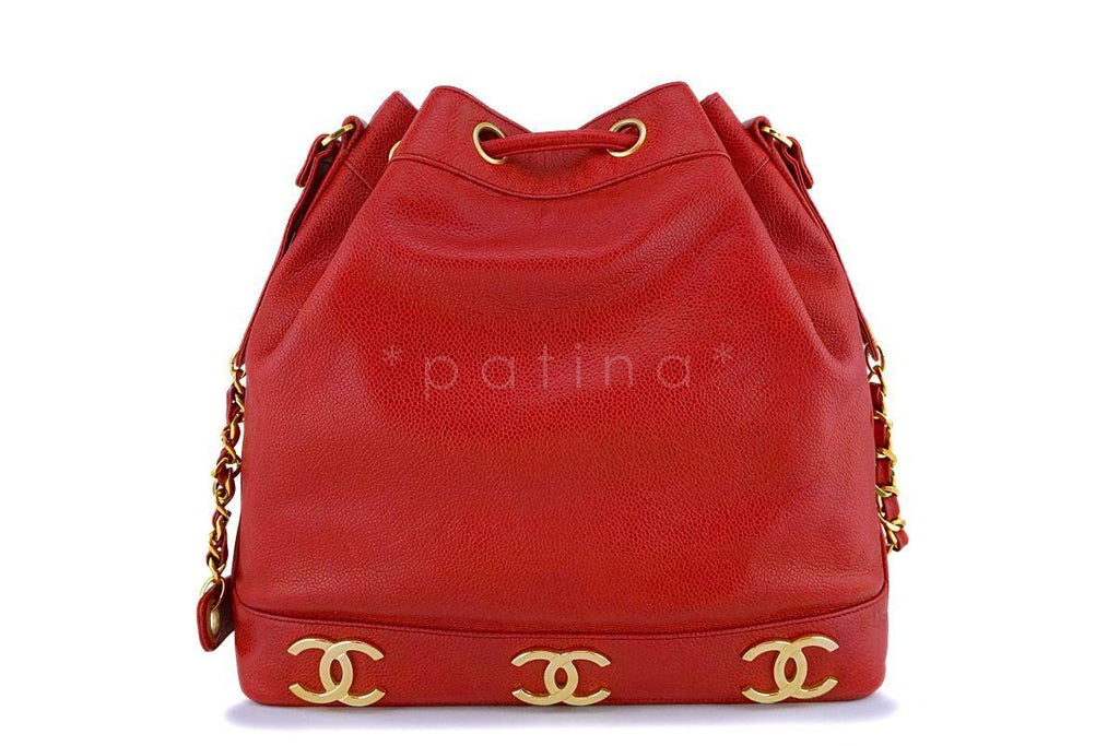 Chanel Vintage Red Caviar CC Drawstring Bucket Bag 24k GHW