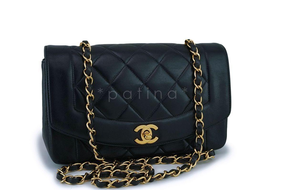Chanel Black Vintage Lambskin Diana Small Classic Flap Bag 24k GHW