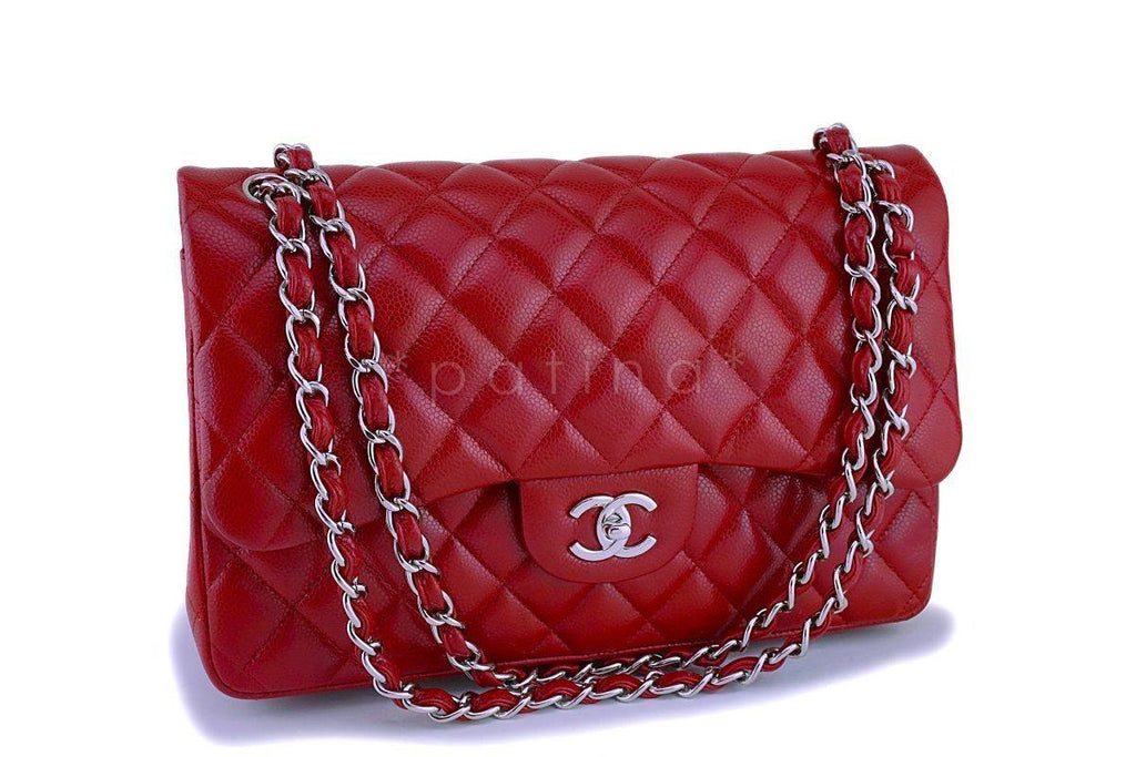 12A Chanel Red Caviar Jumbo Classic Double Flap Bag SHW