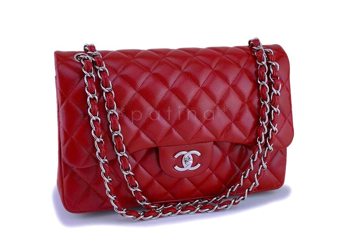 12A Chanel Red Caviar Jumbo Classic Double Flap Bag SHW