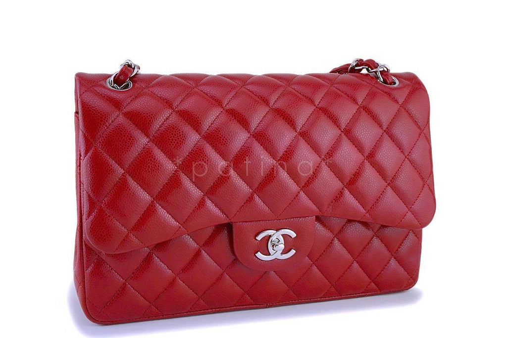 12A Chanel Red Caviar Jumbo Classic Double Flap Bag SHW