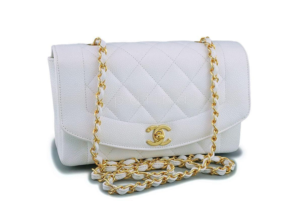 *rare* Chanel White Vintage Caviar Small Diana Classic Flap Bag 24k GHW