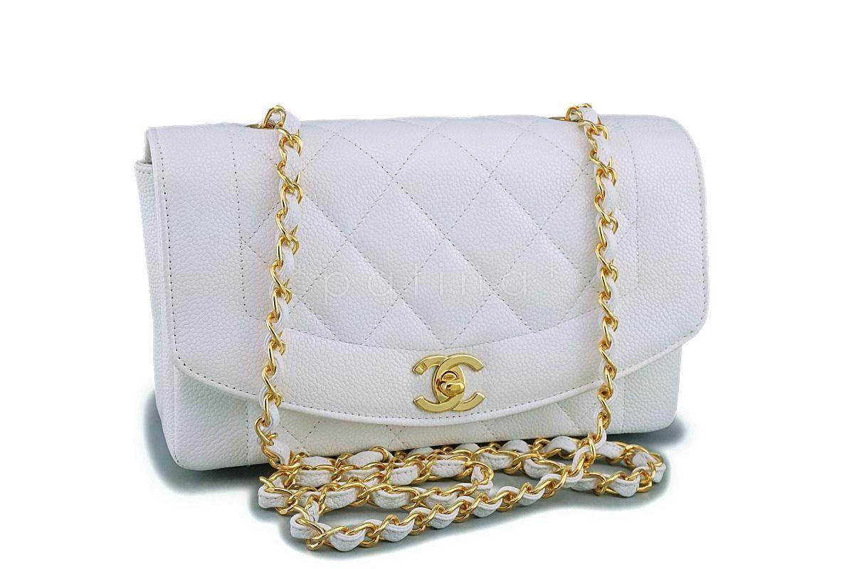 *rare* Chanel White Vintage Caviar Small Diana Classic Flap Bag 24k GHW