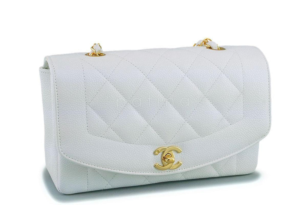 *rare* Chanel White Vintage Caviar Small Diana Classic Flap Bag 24k GHW