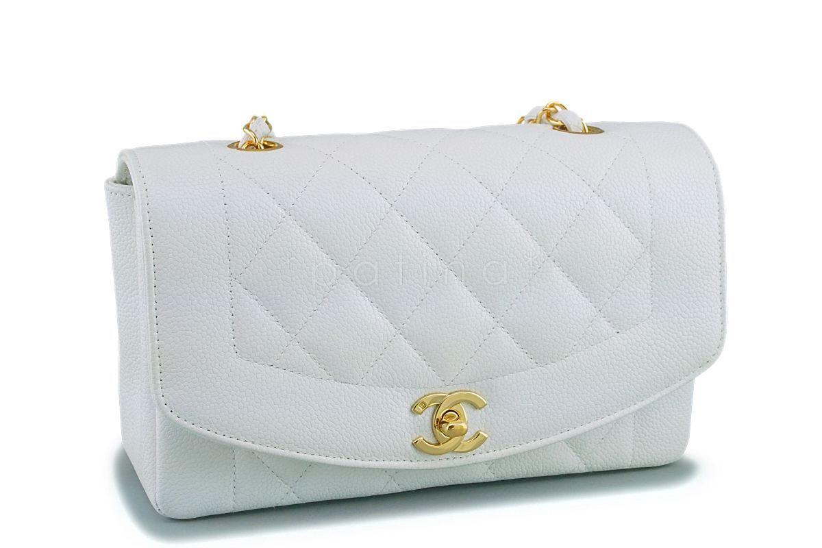 *rare* Chanel White Vintage Caviar Small Diana Classic Flap Bag 24k GHW