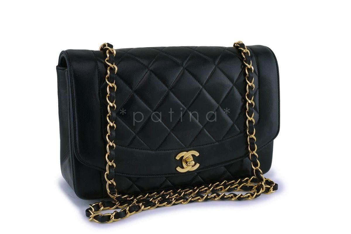 Chanel Black Vintage Lambskin Medium Diana Classic Flap Bag 24k GHW
