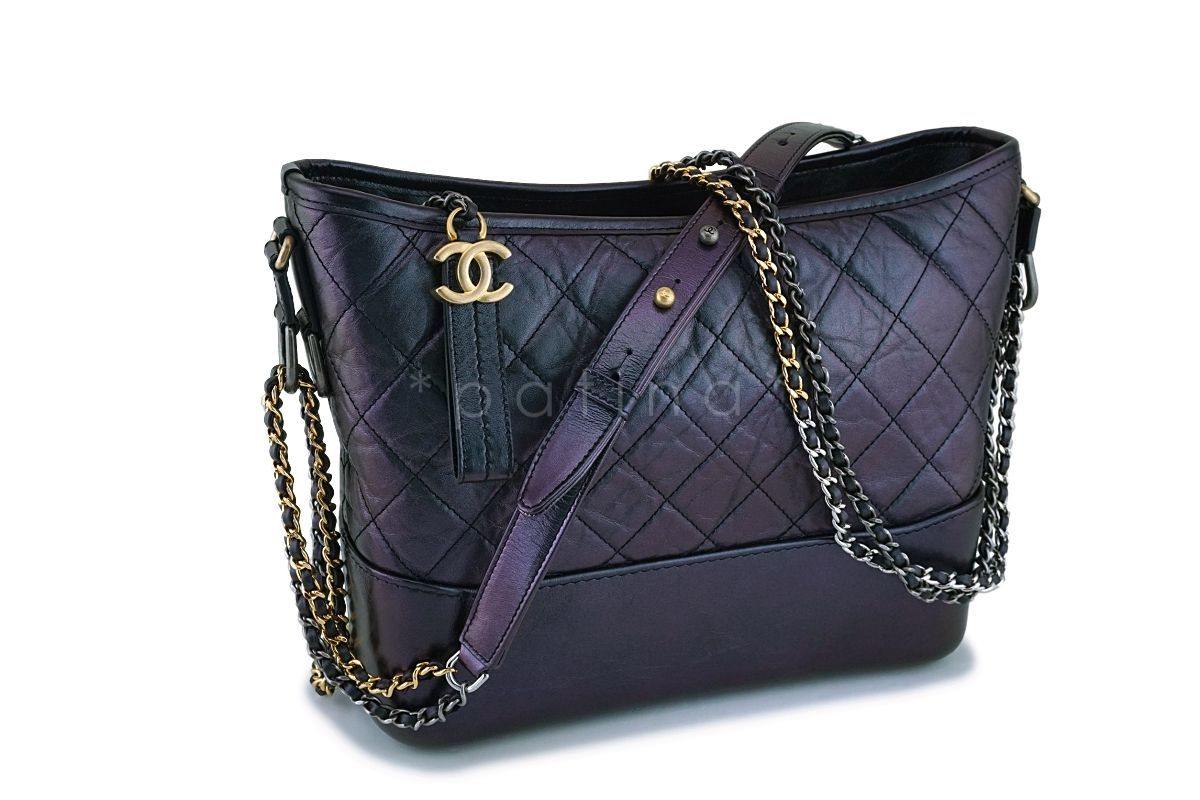 NIB 19S Chanel Iridescent Black Purple Medium Gabrielle Hobo Bag