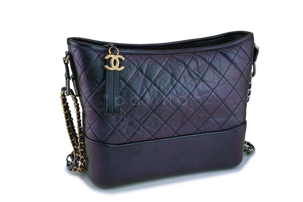 NIB 19S Chanel Iridescent Black Purple Medium Gabrielle Hobo Bag
