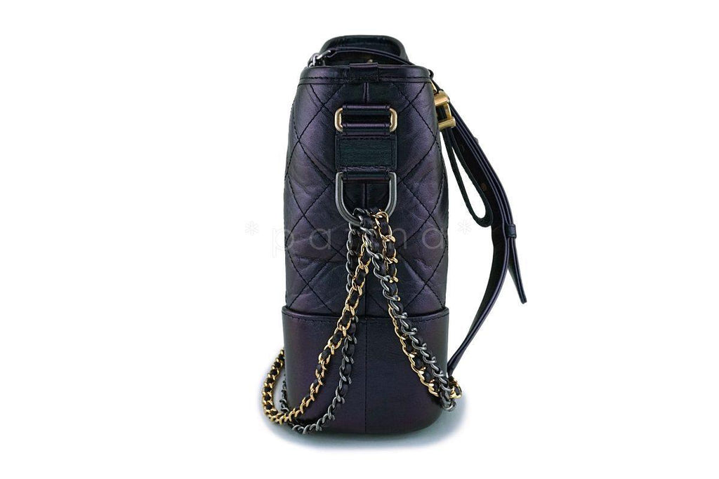 NIB 19S Chanel Iridescent Black Purple Medium Gabrielle Hobo Bag