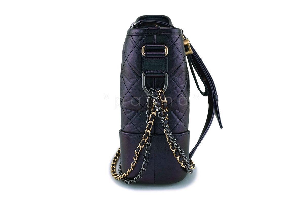 NIB 19S Chanel Iridescent Black Purple Medium Gabrielle Hobo Bag