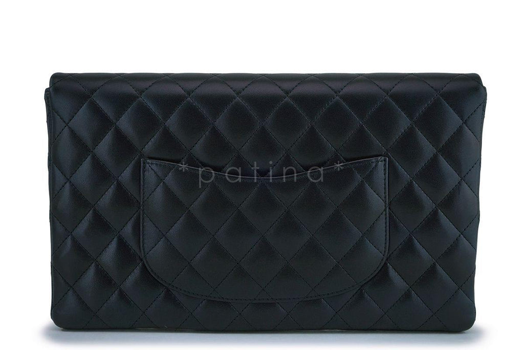 NIB 18B Chanel Black Lambskin Timeless Classic Clutch Bag GHW