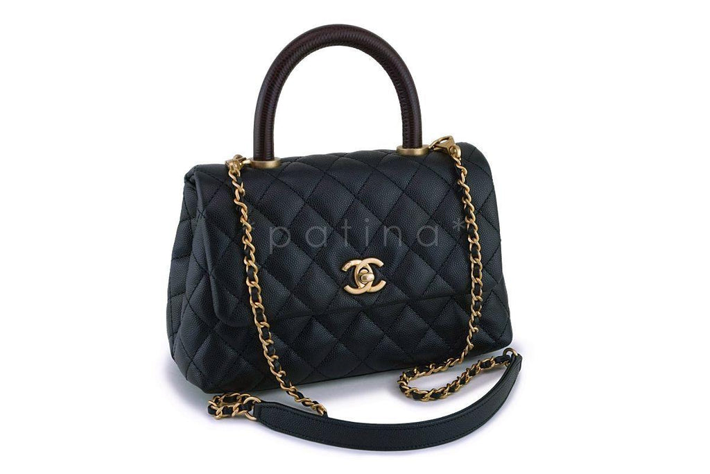 NIB 19A Chanel Black Caviar Coco Handle Mini/Small Flap Bag GHW