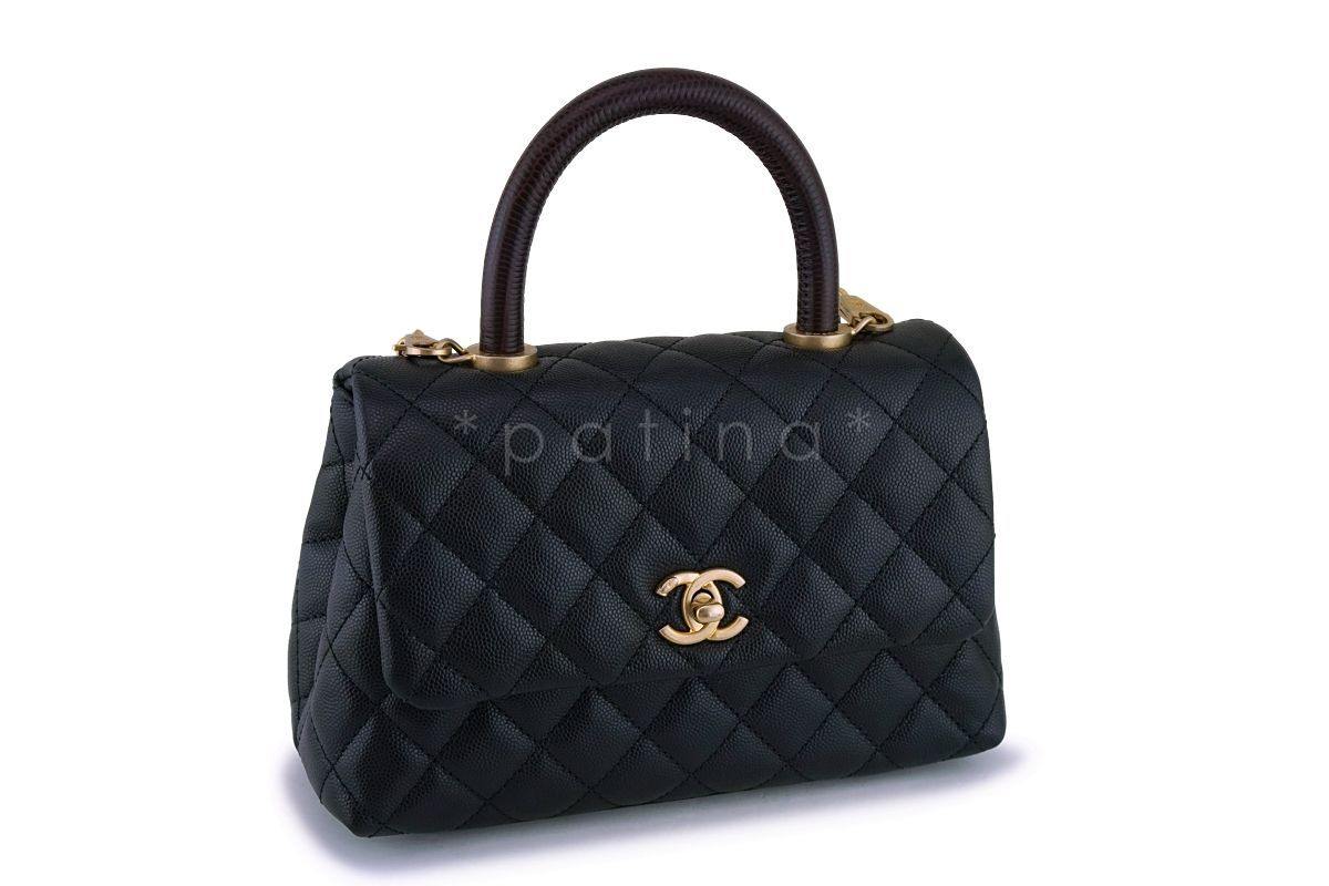 NIB 19A Chanel Black Caviar Coco Handle Mini/Small Flap Bag GHW