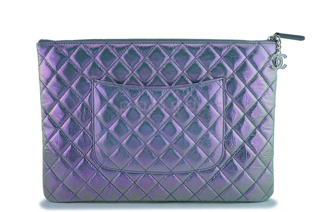 NIB 19S Chanel Blue-Violet Iridescent Large O Case CC Clutch Bag SHW
