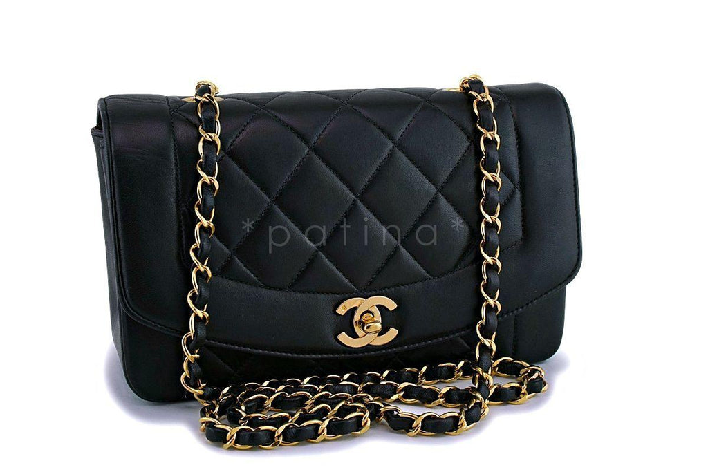 Chanel Black Vintage Lambskin Small Diana Classic Flap Bag 24k GHW