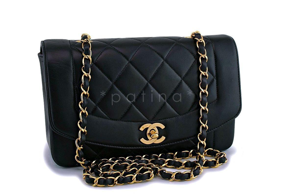 Chanel Black Vintage Lambskin Small Diana Classic Flap Bag 24k GHW