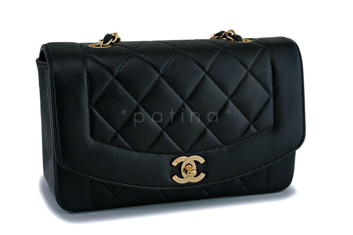 Chanel Black Vintage Lambskin Small Diana Classic Flap Bag 24k GHW