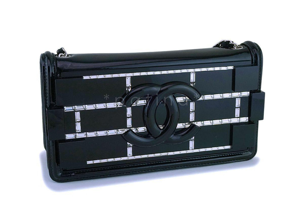 Rare 15C Chanel Black Plexi Emerald Crystals Lego Flap Bag SHW