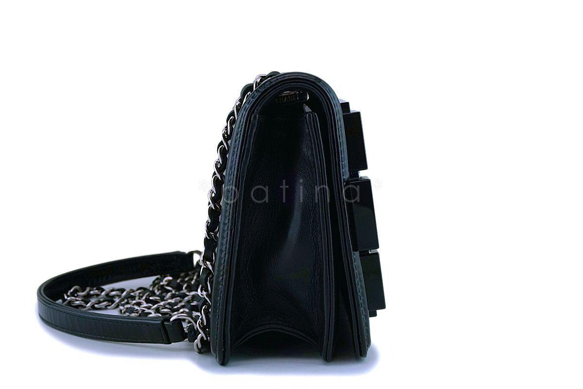 Rare 15C Chanel Black Plexi Emerald Crystals Lego Flap Bag SHW