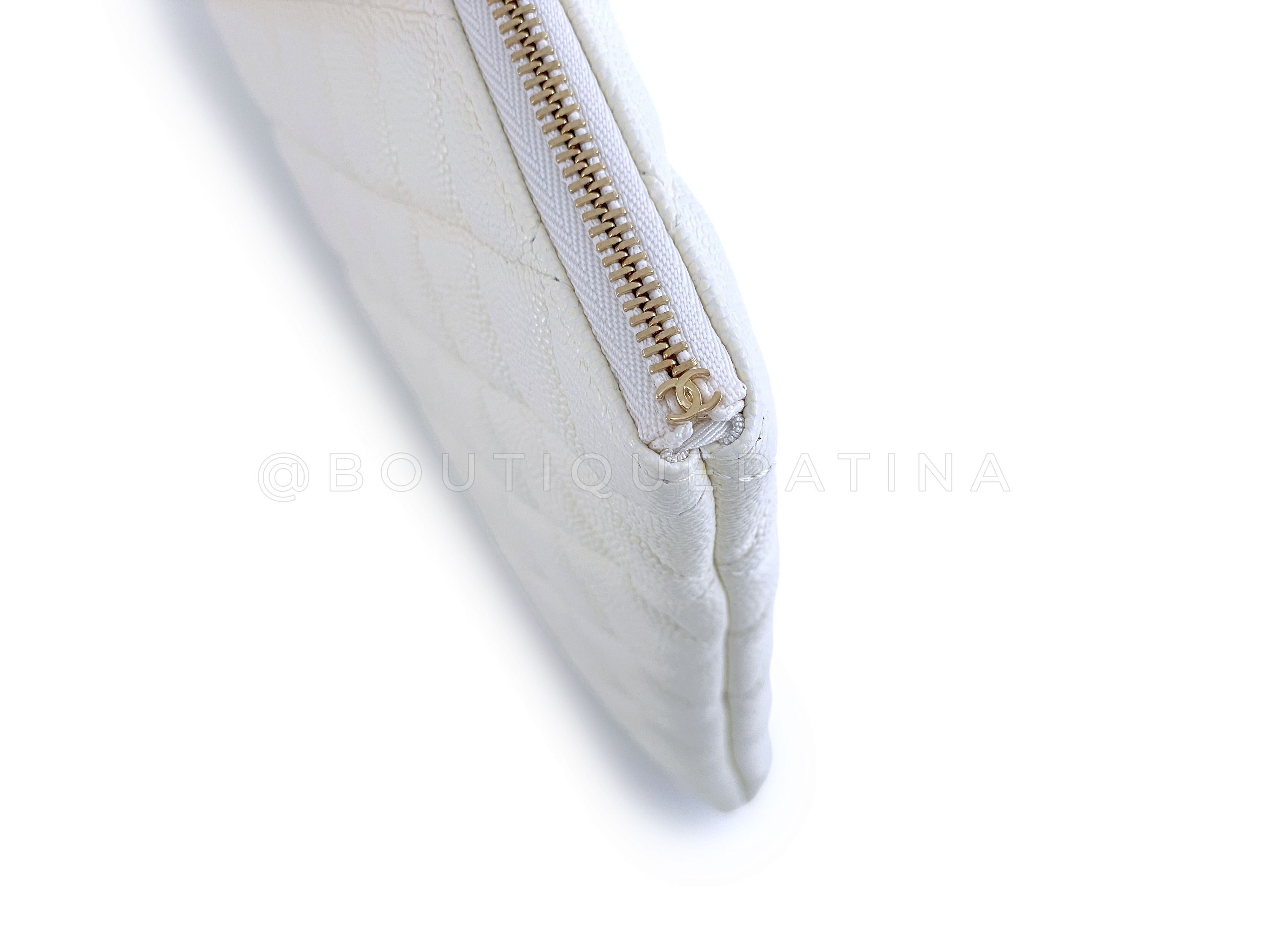 NIB 19C Chanel Creamy White Caviar Large Quilted O Case Clutch Bag GHW