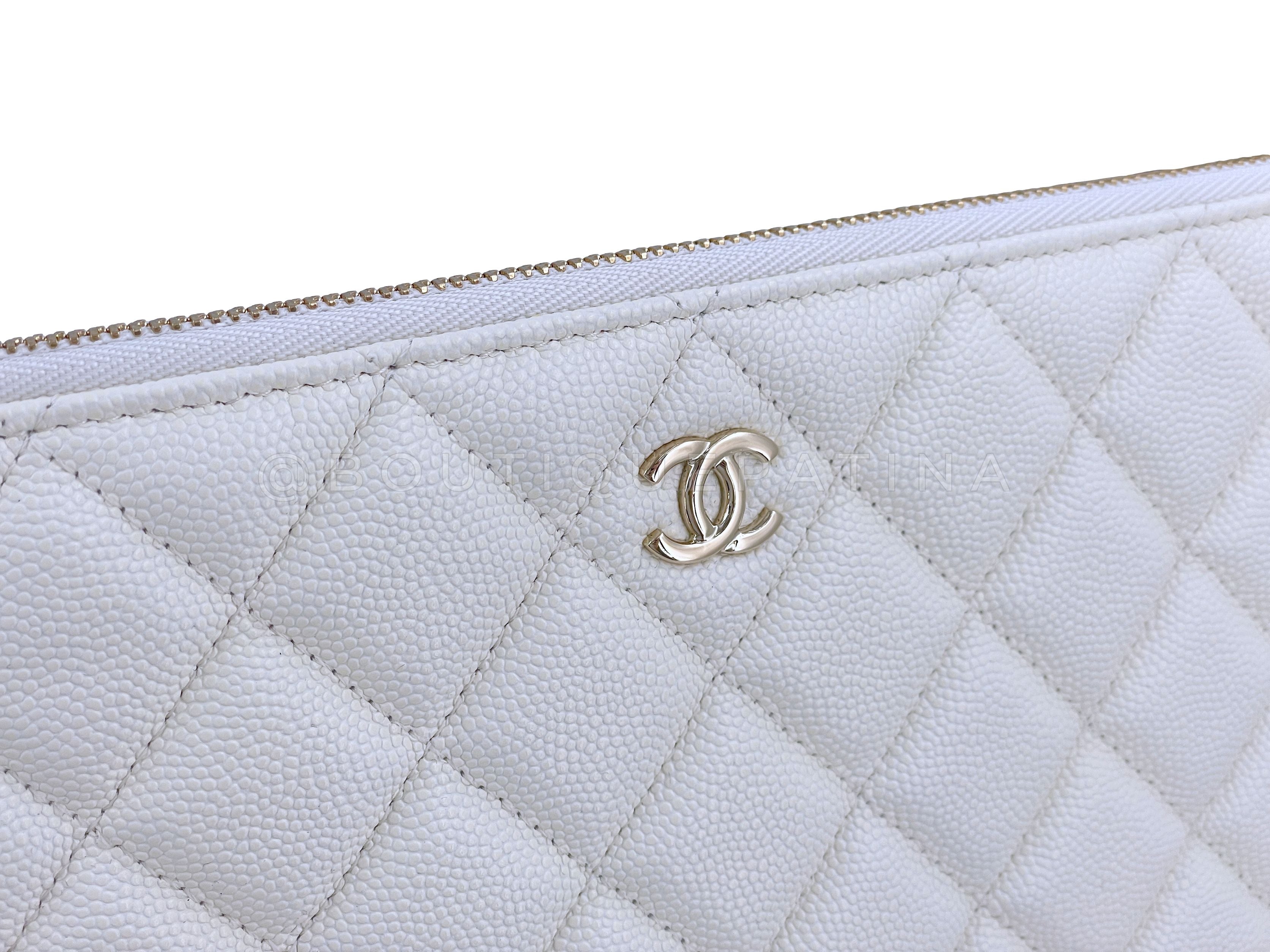 NIB 19C Chanel Creamy White Caviar Large Quilted O Case Clutch Bag GHW