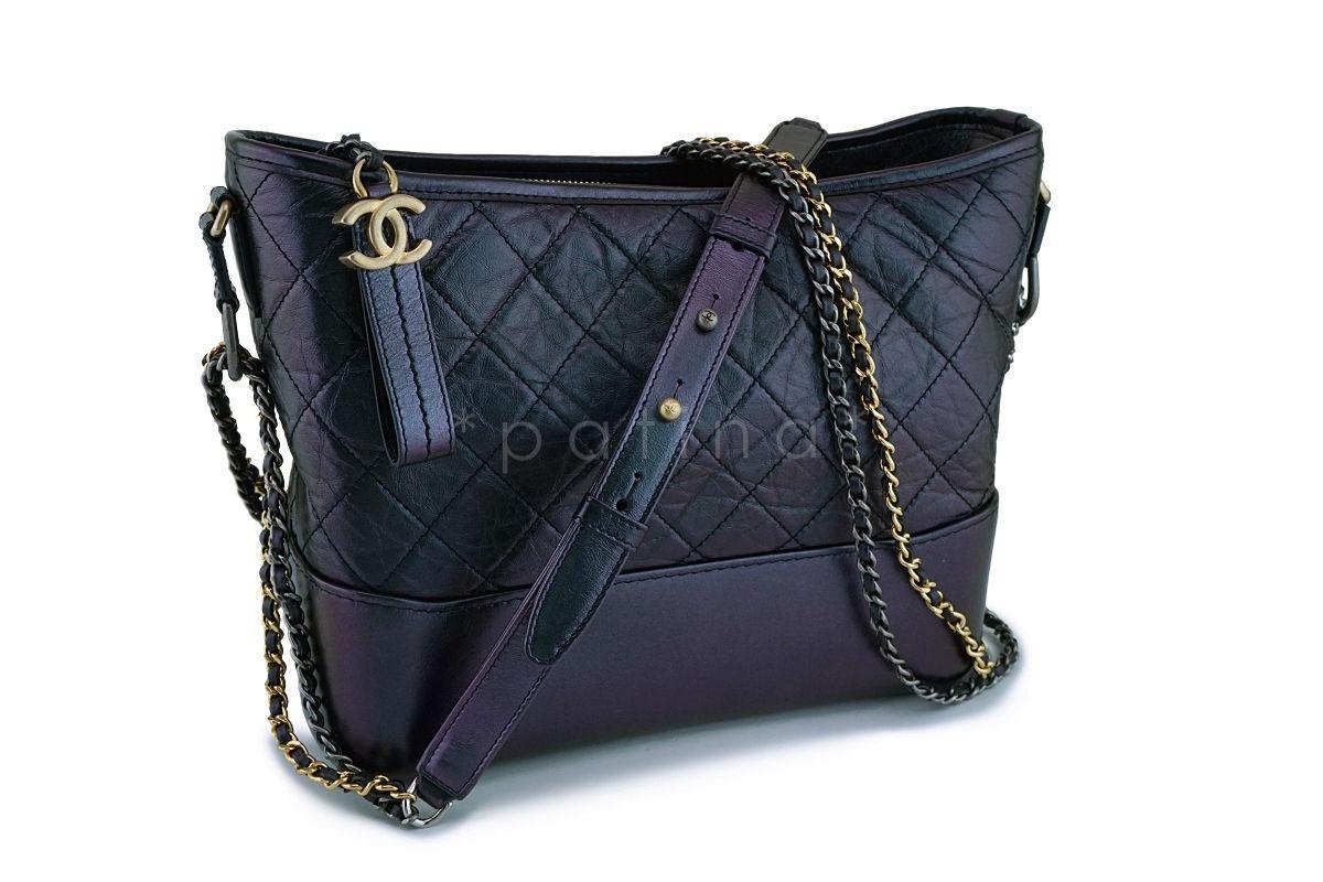NIB 19S Chanel Iridescent Black Purple Medium Gabrielle Hobo Bag
