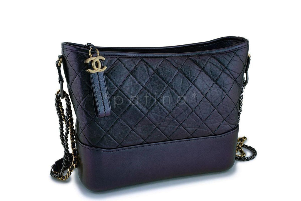 NIB 19S Chanel Iridescent Black Purple Medium Gabrielle Hobo Bag