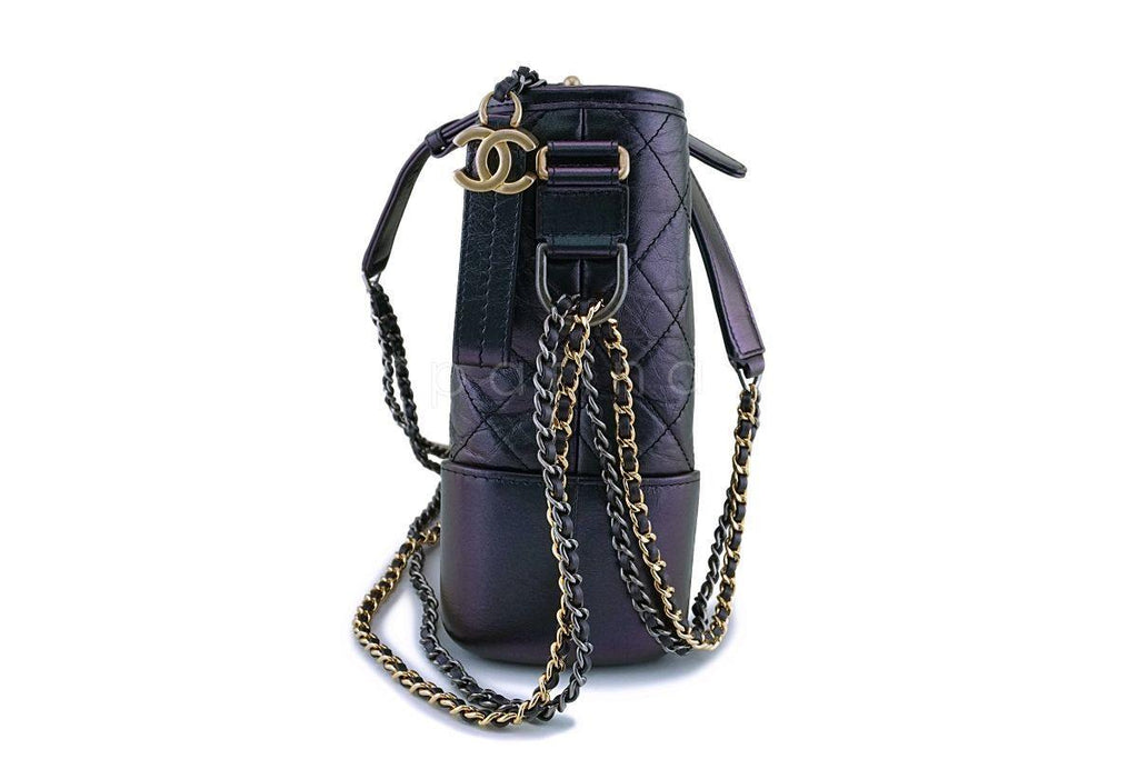 NIB 19S Chanel Iridescent Black Purple Medium Gabrielle Hobo Bag