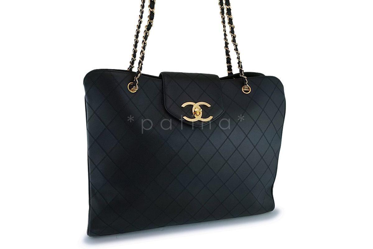 *rare condition* Chanel Vintage Black Weekender Supermodel XL Shopper Tote Bag 24k GHW