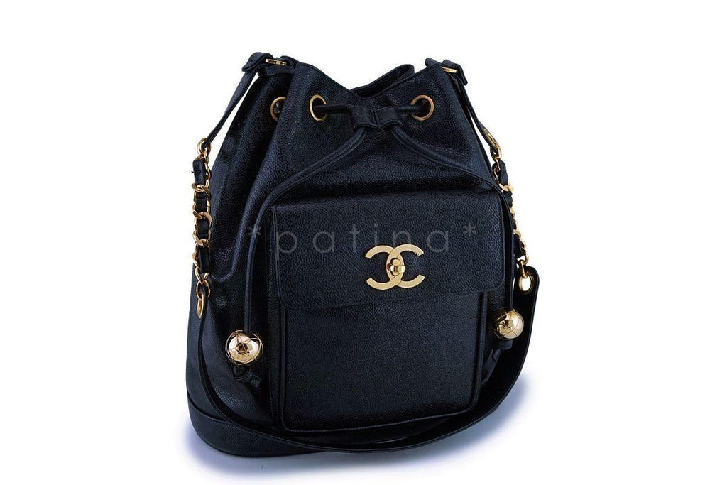 Rare Chanel Vintage Black Caviar Drawstring Bucket Bag 24k GHW