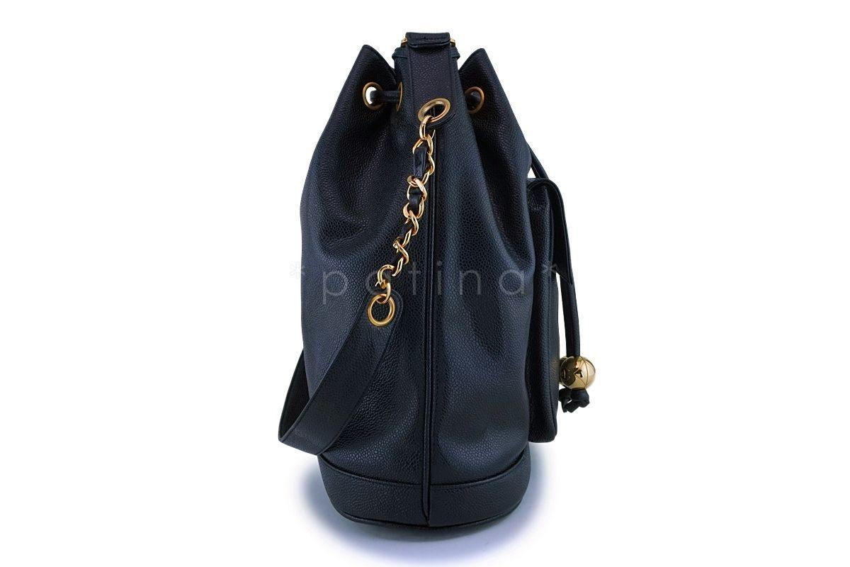 Rare Chanel Vintage Black Caviar Drawstring Bucket Bag 24k GHW