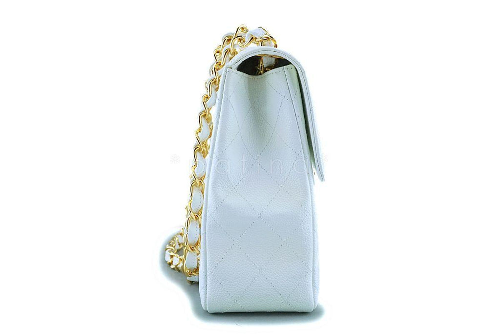 *rare* Chanel White Caviar Jumbo Classic Flap Bag 24k GHW