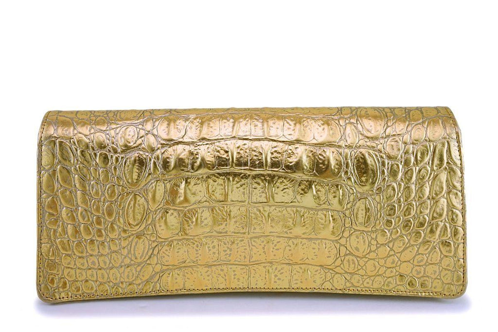 NIB 19A Chanel Gold Crocodile Embossed Limited Evening Clutch Bag