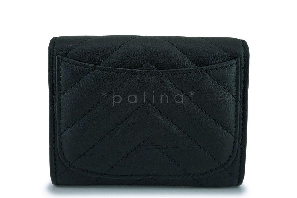 NIB 19P Chanel Black Reissue Chevron XL Card Case GHW