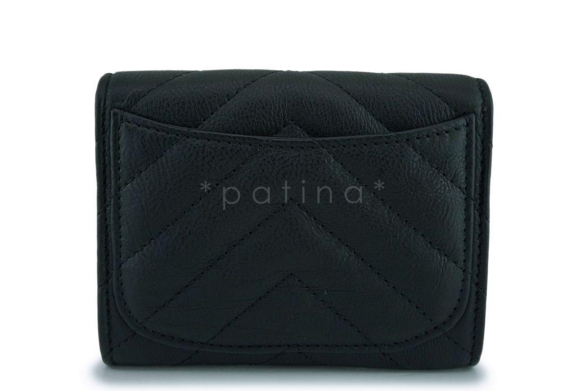 NIB 19P Chanel Black Reissue Chevron XL Card Case GHW