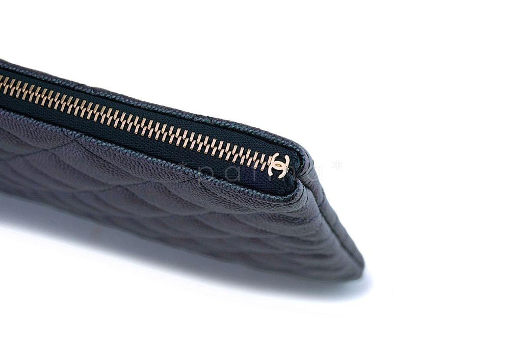 NIB 19S Chanel Iridescent Black Pearly CC Caviar Large O Case Clutch Bag