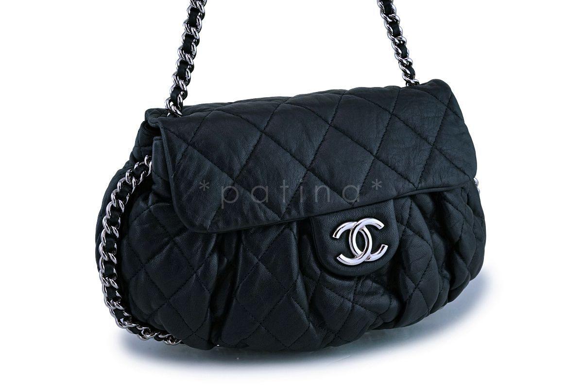 Chanel Black Textured Calf Medium Chain Around Crossbody Flap Bag SHW