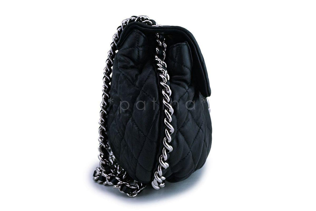 Chanel Black Textured Calf Medium Chain Around Crossbody Flap Bag SHW
